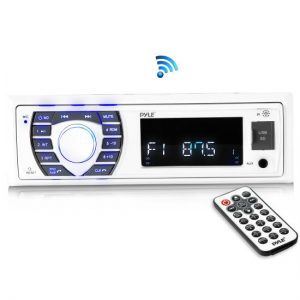 Bluetooth Marine Receiver Stereo, Hands-Free Calling, Wireless Streaming, MP3/USB/SD Readers, AM/FM Radio (White) (PLRMR23BTW)
