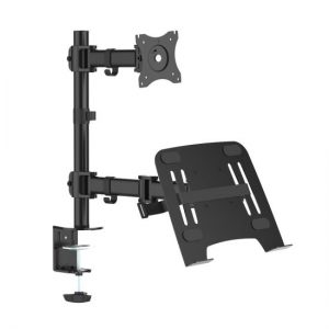 Universal Dual Device Stand, Laptop & TV Monitor Screen Mount (Adjustable Rotation, Tilt, Swivel, Extending Arms) (PLTLSTND23)