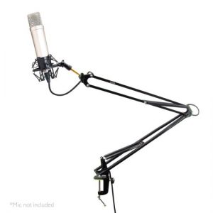 Suspension Boom Scissor Microphone Stand Studio Radio Pro Shock Mount Holder, Adjustable and Extendable Arm, Angle and Tilt Positioning, Universal Table Clamp Mount Style (PMKSH04)