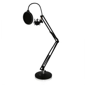 Tabletop Suspension Microphone Boom Stand - Studio Scissor Arm Mic Mount, Includes Pop Filter & Anti-Vibration Shock Mount (PMKSH24)