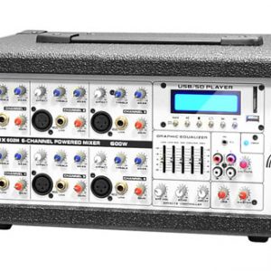 6-Channel 600 Watt Powered Mixer, AUX (3.5mm) Input, SD Memory Card & USB Flash Drive Readers, LCD Display (PMX602M)