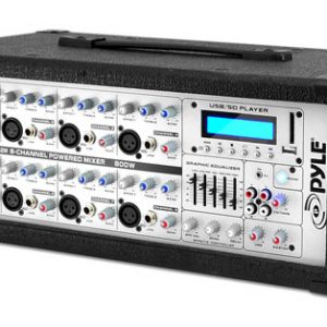 8-Channel 800 Watt Powered Mixer, AUX (3.5mm) Input, SD Memory Card & USB Flash Drive Readers, LCD Display, Headphone Jack (PMX802M)
