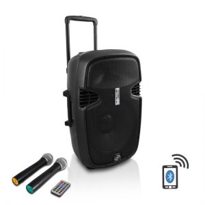 Active PA Speaker System [Bluetooth Powered Loudspeaker] Full Range Stereo Sound, Includes (2) Wireless Microphones, MP3/USB/SD Readers, FM Radio, 15-Inch Woofer, 1600 Watt (PPHP159WMU)