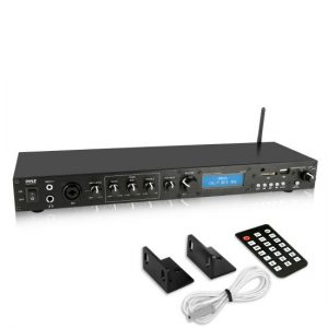Pro Audio Bluetooth Pre-Amplifier Receiver System - Digital Rack Mount Studio Pre-Amp, Recording Mode, FM Radio (PPRE70BT)