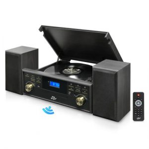 Vintage Retro Classic Style Bluetooth Turntable Speaker System with Vinyl/MP3 Recording Ability (PPTCM80BTGR)