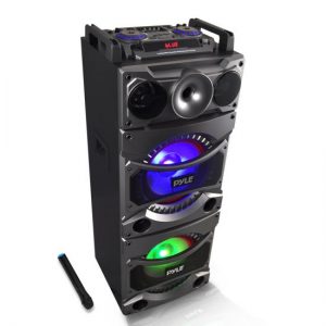 Bluetooth PA Loudspeaker Karaoke Entertainment System, Active Powered Speaker, Flashing DJ Party Lights, MP3/USB/SD, FM Radio, Wireless Mic (PSUFM1038BT)
