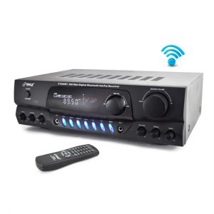 Home Theater Bluetooth Receiver Amplifier with AM/FM Radio & Two Microphone Inputs for Karaoke Mixing, 200 Watt (PT265BT)