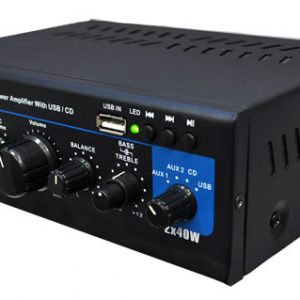 Mini Stereo Power Amplifier - 2 x 40 Watt with USB, AUX, CD & Mic Inputs (PTAU23)