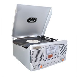 Retro Style Turntable With CD/Radio/USB/SD/MP3/WMA and Vinyl to MP3 Encoding (Silver) (RBPTCD8US)