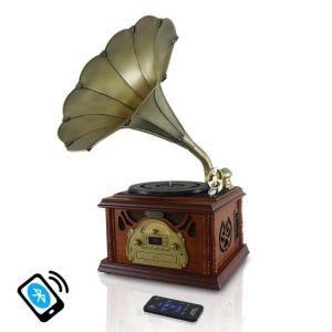 Retro Vintage Classic Style Bluetooth Turntable Phonograph Record Player, Vinyl-to-MP3 Recording, AM/FM Radio, CD & Cassette Tape Players (PTCDCS32BT)