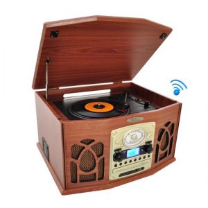 Vintage Classic-Style Bluetooth Turntable Record Player with Vinyl-to-MP3 Recording Ability, CD Player, AM/FM Radio (PTCDS7UBTBW)