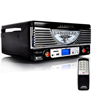 Retro Vintage Classic Style Bluetooth Turntable Vinyl Record Player with USB/MP3 Computer Recording (Black) (PTR8UBTBK)