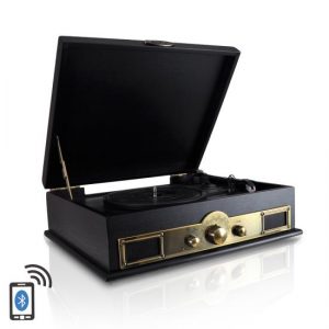 Retro Vintage Classic Style Bluetooth Turntable Vinyl Record Player with Recording Ability, AM/FM Radio (PTT30BK)