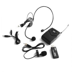 Belt Pack Microphone System with Wireless USB Receiver, Headset Mic & Lavalier Mic (PUSBMIC43)