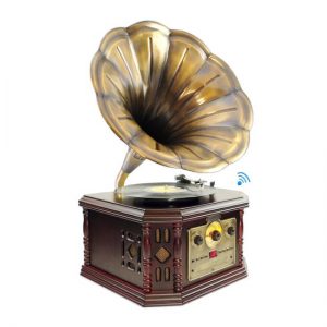 Vintage Bluetooth Turntable System, Gramophone/Phonograph Style with CD, Cassette, AM/FM Radio, Vinyl-to-USB Computer Recording Ability (PVNP48BCD)