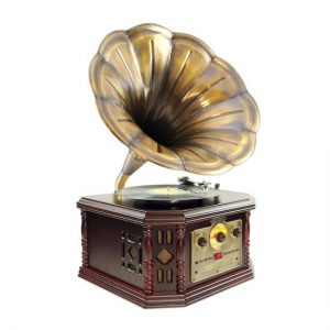 Vintage Phonograph Horn Turntable With CD, Cassette, AM/FM, Aux-In, USB-to-PC Recording (PVNP4CD)