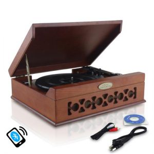 Vintage Classic-Style Bluetooth Turntable Vinyl Record Player with Vinyl-to-MP3 Recording (PVNTT6UMRBT)
