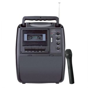 Rechargeable Portable PA System  w/Wireless Mic & Cassette Player (RBPWMA130)