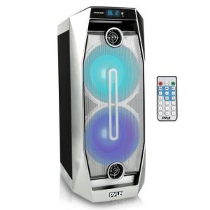 Bluetooth Active PA Speaker System - Portable Karaoke Stereo Cabinet, Built-in Rechargeable Battery, Flashing DJ Lights, Microphone Talk-Over, MP3/USB/Micro SD/FM Radio (PWMA225BT)