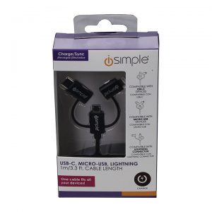 Alternative view of PAC Isimple Universal 3.3' Charging/Sync cable Black has Lightning/Micro-USB/Type A USB IS9406BK