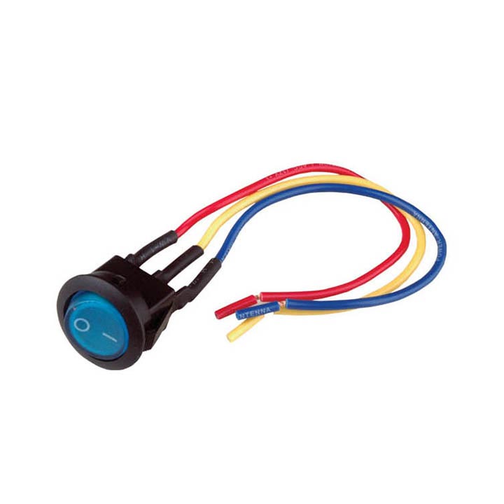 Nippon mini rocker switch with 6" lead wire blue color LED ISECIR1225BLU