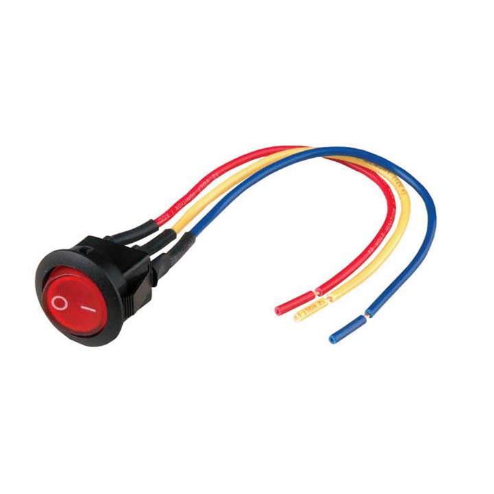 Nippon mini rocker switch with 6" lead wire red color LED ISECIR1225RED