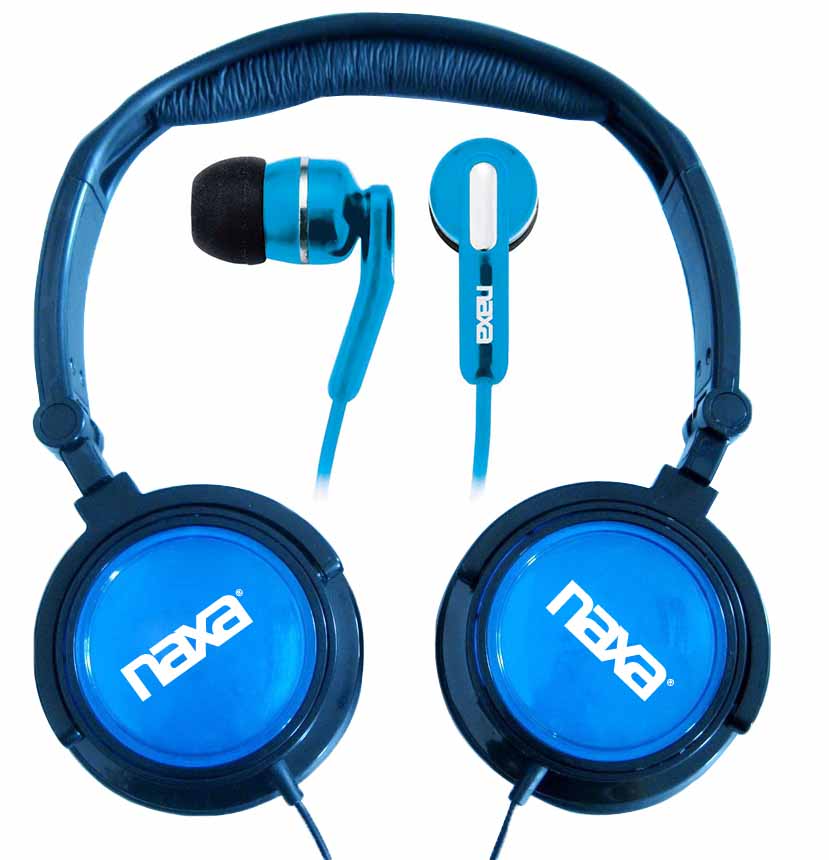 Naxa 2 in 1 Combo Super Bass Stereo Headphones and Earphones Blue NE926BL