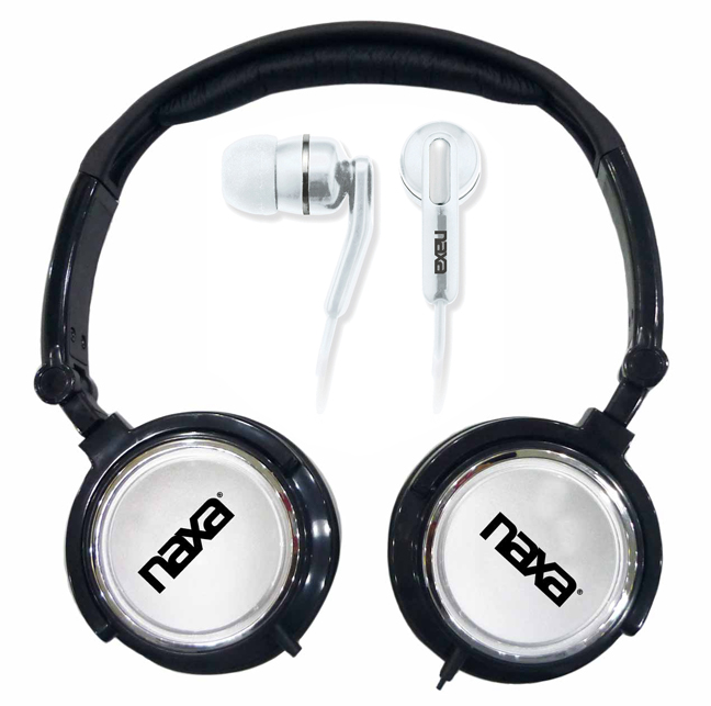 Naxa 2 in 1 Combo Super Bass Stereo Headphones and Earphones Silver NE926SL