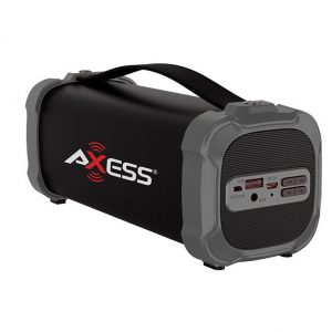 AXESS Indoor/Outdoor Bluetooth Media Speaker 3.5mm Line-In Jack Rechargeable Battery Subwoofer Grey SPBT1073GY