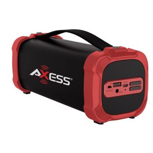 AXESS Indoor/Outdoor Bluetooth Media Speaker 3.5mm Line-In Jack Rechargeable Battery Subwoofer Red SPBT1073RD