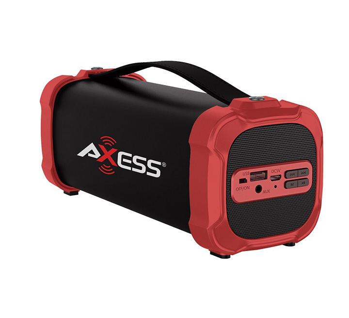 AXESS Indoor/Outdoor Bluetooth Media Speaker 3.5mm Line-In Jack Rechargeable Battery Subwoofer Red SPBT1073RD