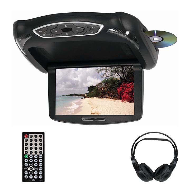 Tview 10.2" TFT LCD Flip Down Monitor DVD Headphones Remote USB/SD Interchangeable Skins T102DVFD