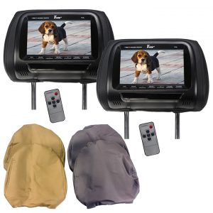 Tview 7" TFT LCD Headrest Monitor 3 interchangeable headrest covers IR Transmitter T77PL