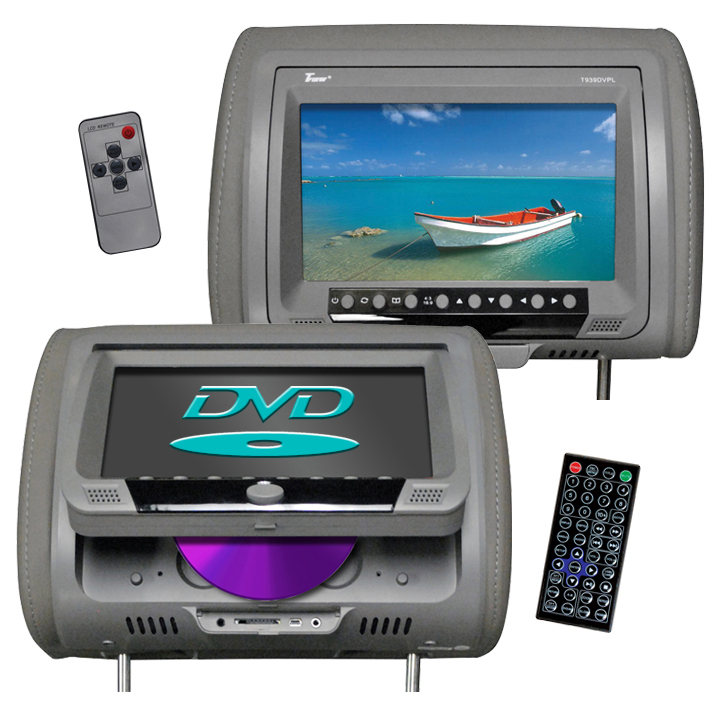 Tview 9" Headrest Monitor with DVD Player Sold in Pairs Gray T939DVPLGR