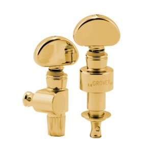 GROVER GEARED BANJO PEGS GOLD W/   METAL BUTTON SET 5