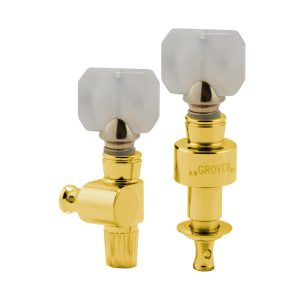 GROVER GEARED BANJO PEGS GOLD W/   SQUARE PRLD BUTTON SET 5