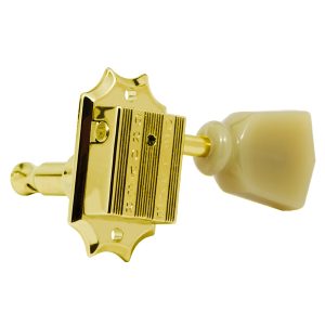 GROVER VINTAGE GOLD W/   PLASTIC KEYSTONE BUTTON SET 6 3+3