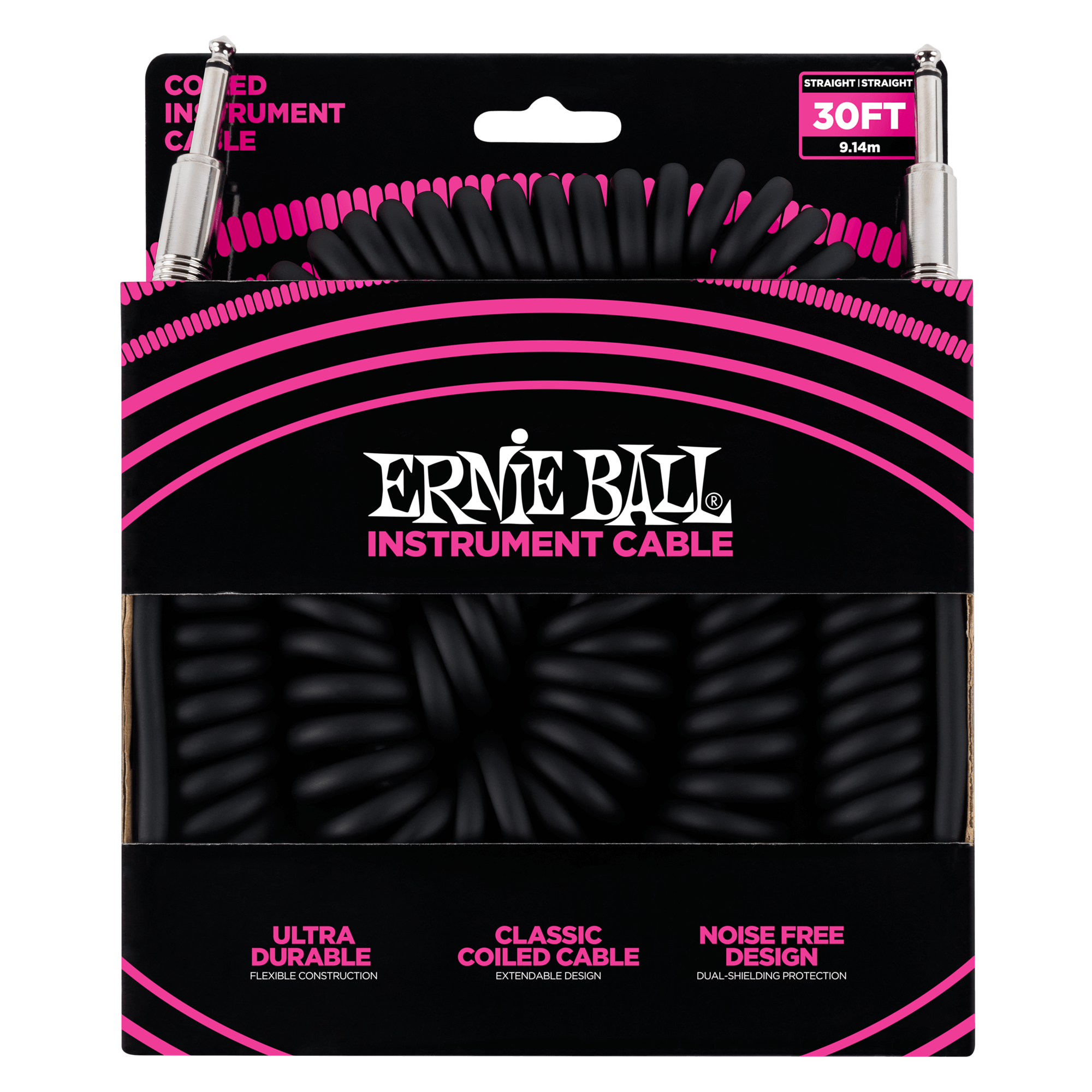 30' Coiled Straight / Straight Instrument Cable - Black