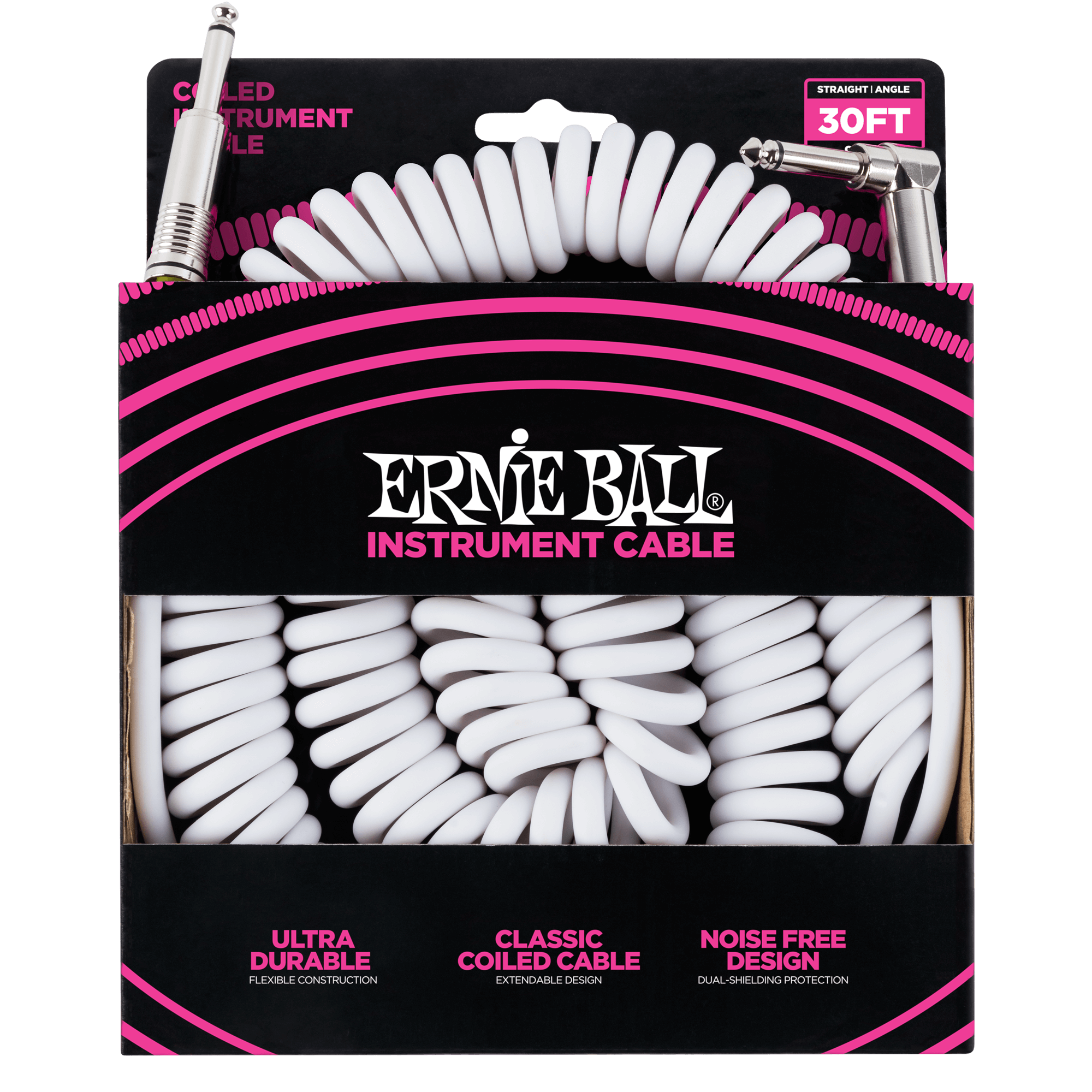 30' Coiled Straight / Angle Instrument Cable - White