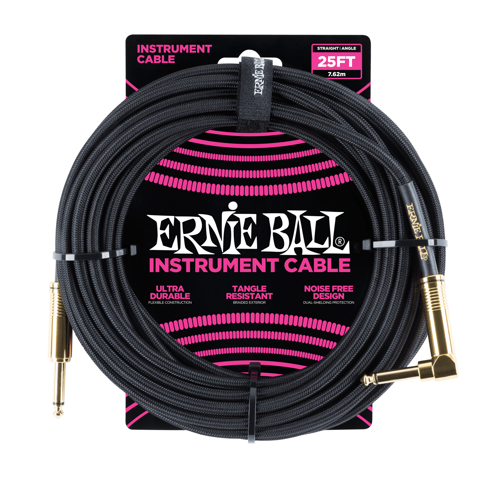 25' Braided Straight / Angle Instrument Cable - Black